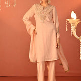 Zoya Baby Pink Embroidered Viscose Linen Co-ord Set for Women