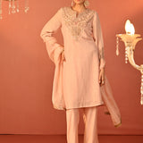 Zoya Baby Pink Embroidered Viscose Linen Co-ord Set for Women