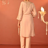 Zoya Baby Pink Embroidered Viscose Linen Co-ord Set for Women