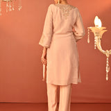 Zoya Baby Pink Embroidered Viscose Linen Co-ord Set for Women