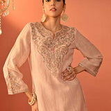 Zoya Baby Pink Embroidered Viscose Linen Co-ord Set for Women