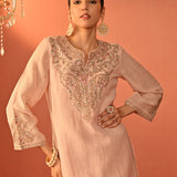 Zoya Baby Pink Embroidered Viscose Linen Co-ord Set for Women