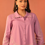 Rubab Pink Embroidered Cotton Shirt for Women