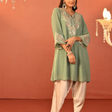 Rida Sea Green Embroidered Chiffon Co-ord Set for Women