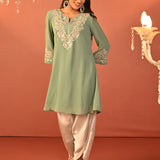 Rida Sea Green Embroidered Chiffon Co-ord Set for Women