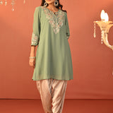 Rida Sea Green Embroidered Chiffon Co-ord Set for Women