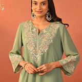 Rida Sea Green Embroidered Chiffon Co-ord Set for Women