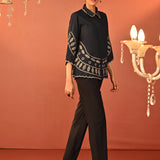 Rubab Navy Blue Embroidered Cotton Shirt for Women