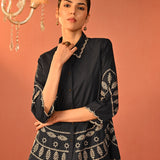 Rubab Navy Blue Embroidered Cotton Shirt for Women