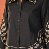 Rubab Navy Blue Embroidered Cotton Shirt for Women