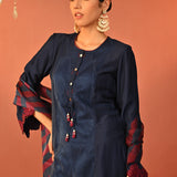 Suroor Navy Blue Embroidered Chanderi Salwar Kurta Set for Women