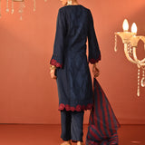 Suroor Navy Blue Embroidered Chanderi Salwar Kurta Set for Women