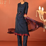 Suroor Navy Blue Embroidered Chanderi Salwar Kurta Set for Women