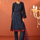 Suroor Navy Blue Embroidered Chanderi Salwar Kurta Set for Women