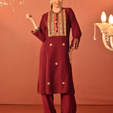 Arshia Chrome Wine Embroidered Rayon Co-ord Set for Women