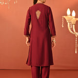 Arshia Chrome Wine Embroidered Rayon Co-ord Set for Women