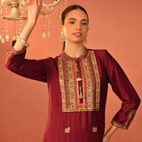 Arshia Chrome Wine Embroidered Rayon Co-ord Set for Women