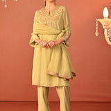 Zoya Green Embroidered Viscose Linen Co-ord Set for Women