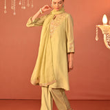 Zoya Green Embroidered Viscose Linen Co-ord Set for Women