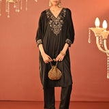 Zaaria Black Embroidered Satin Kurta Set for Women