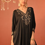 Zaaria Black Embroidered Satin Kurta Set for Women