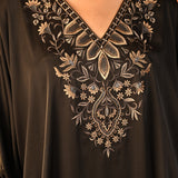 Zaaria Black Embroidered Satin Kurta Set for Women