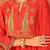 Ifrah Carrot Red Embroidered Cotton Kurta Set for Women