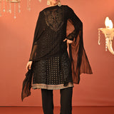 Jasleen Black Georgette Jacquard Embroidered Kurta Set for Women