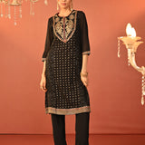 Jasleen Black Georgette Jacquard Embroidered Kurta Set for Women