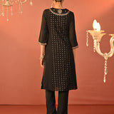 Jasleen Black Georgette Jacquard Embroidered Kurta Set for Women