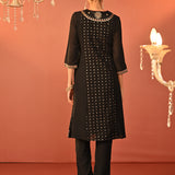 Jasleen Black Georgette Jacquard Embroidered Kurta Set for Women