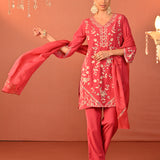 Areeba Coral Embroidered Cotton Linen Designer Kurta Set for Women