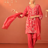 Areeba Coral Embroidered Cotton Linen Designer Kurta Set for Women