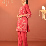 Areeba Coral Embroidered Cotton Linen Designer Kurta Set for Women