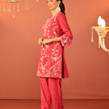 Areeba Coral Embroidered Cotton Linen Designer Kurta Set for Women