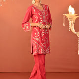 Areeba Coral Embroidered Cotton Linen Designer Kurta Set for Women