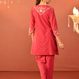 Areeba Coral Embroidered Cotton Linen Designer Kurta Set for Women