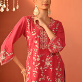 Areeba Coral Embroidered Cotton Linen Designer Kurta Set for Women