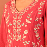 Areeba Coral Embroidered Cotton Linen Designer Kurta Set for Women