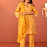 Areeba Chrome Yellow Embroidered Cotton Linen Designer Kurta Set for Women