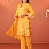 Areeba Chrome Yellow Embroidered Cotton Linen Designer Kurta Set for Women