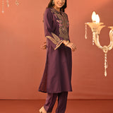 Mohiba Deep Purple Embroidered Co-ord Set for Women