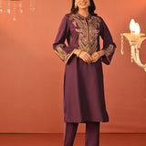 Mohiba Deep Purple Embroidered Co-ord Set for Women