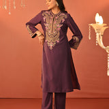 Mohiba Deep Purple Embroidered Co-ord Set for Women