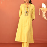 Shanaya Lemon Embroidered Cotton Jacquard Kurta Set for Women