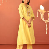 Shanaya Lemon Embroidered Cotton Jacquard Kurta Set for Women