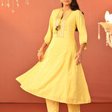 Shanaya Lemon Embroidered Cotton Jacquard Kurta Set for Women