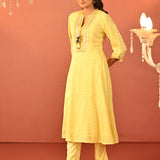 Shanaya Lemon Embroidered Cotton Jacquard Kurta Set for Women