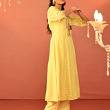 Shanaya Lemon Embroidered Cotton Jacquard Kurta Set for Women