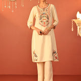 Irina Ivory Embroidered Khadi Cotton Co-ord Set for Women